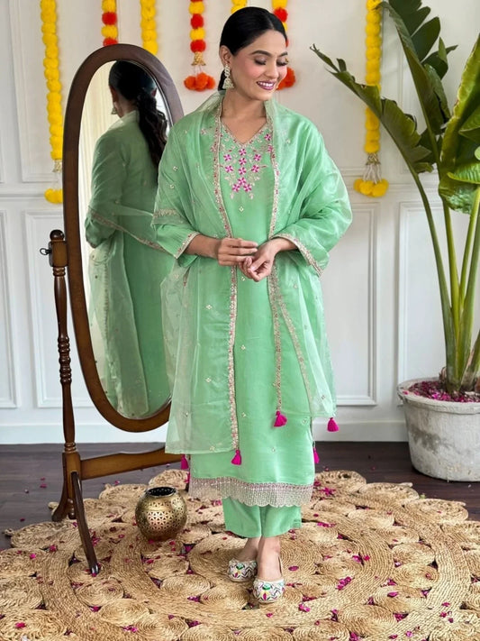 Women’s Embroidered Straight Kurta Set – Premium Viscose Chanderi Ethnic Wear