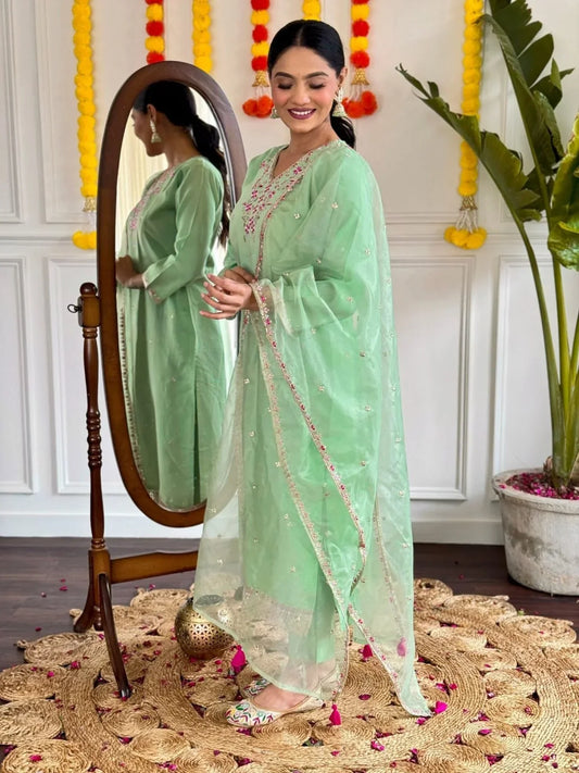 Women’s Embroidered Straight Kurta Set – Premium Viscose Chanderi Ethnic Wear
